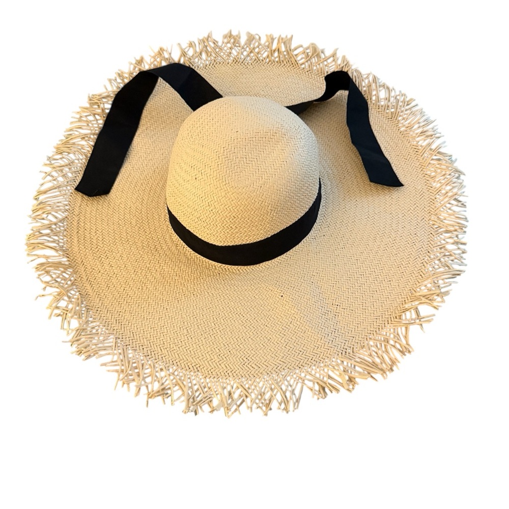 J. Crew Tan and Black Fringed Sun Hat